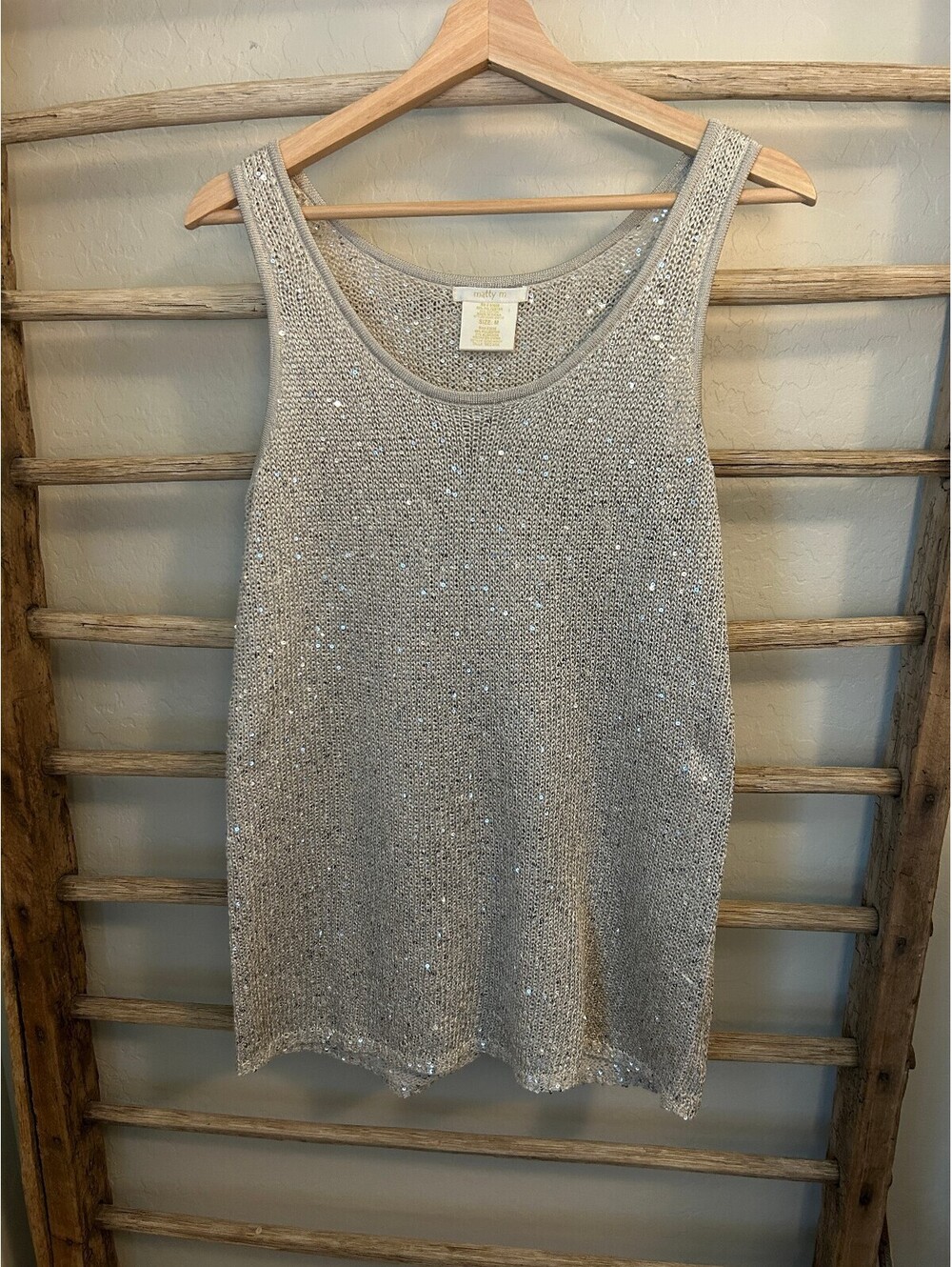 Matty M Medium Beige Sequin Knit Tank Top